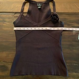 INC brown racerback dressy tank top with flower, Size S. Silk, Nylon, Spandex.